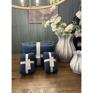 BUNDLE DEAL King Linen Blend Quilt & Shams Dark Mineral Blue - Casaluna NEW